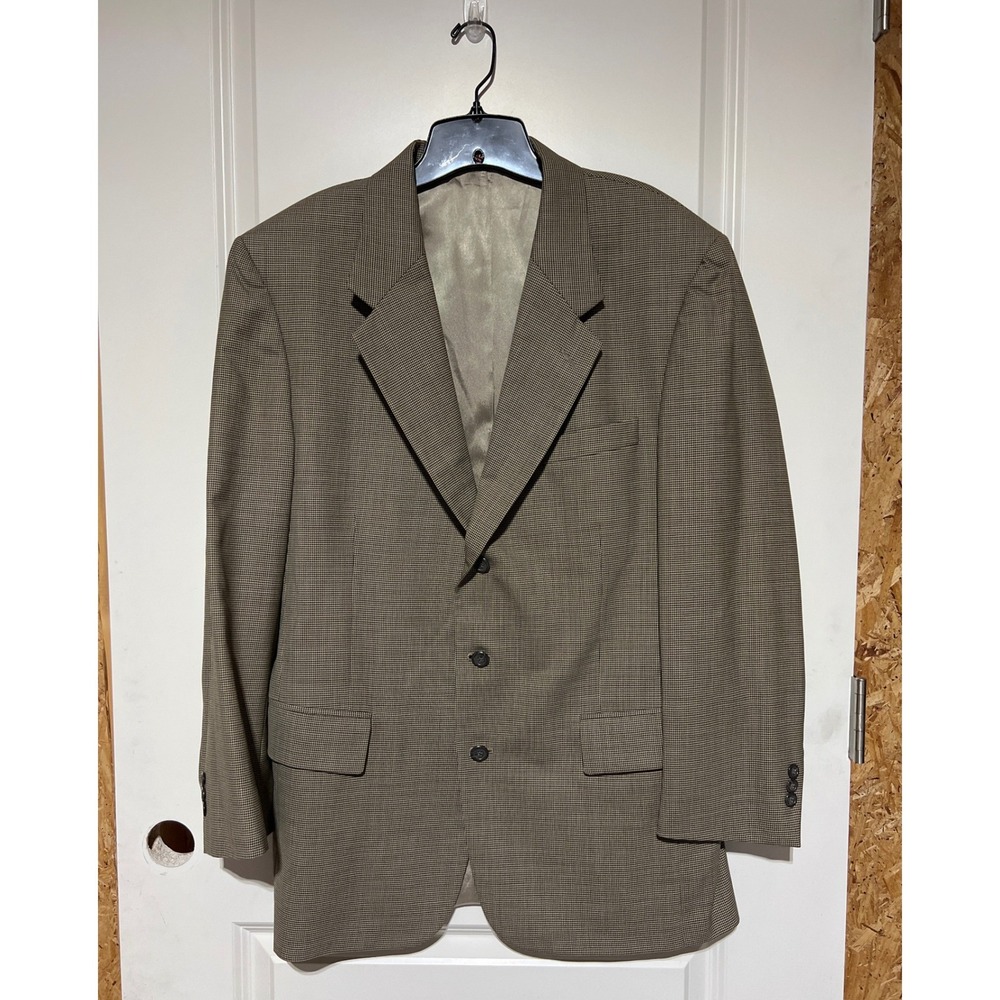 Jos A Bank Corporate Collection Mens 41R Brown Houndstooth 100% Wool Blazer